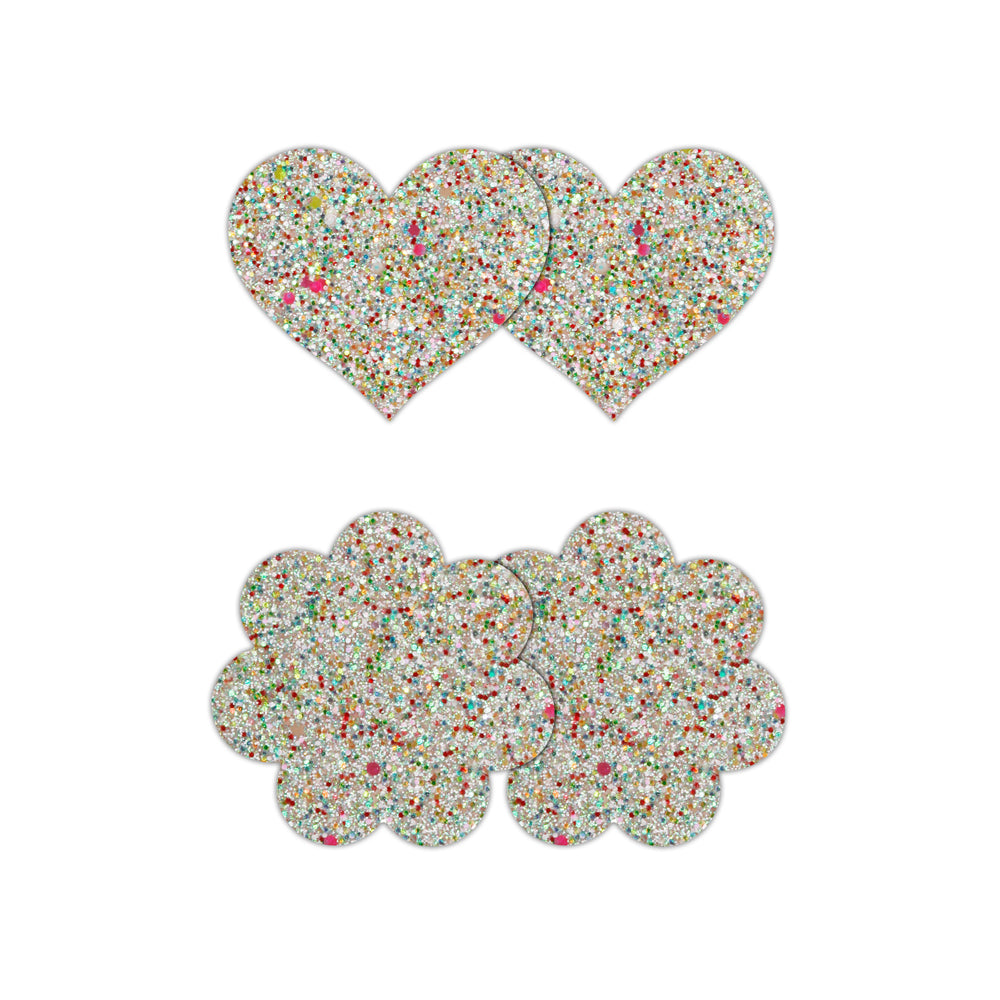 Pretty Pasties Heart & Flower Glow 2 Pair | 657447107764 | Available at EroticWarehouse.com