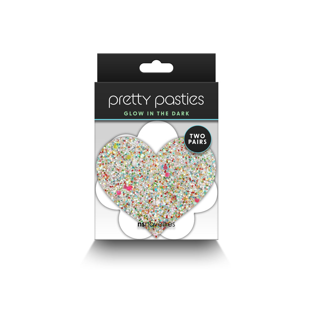 Pretty Pasties Heart & Flower Glow 2 Pair | 657447107764 | Available at EroticWarehouse.com