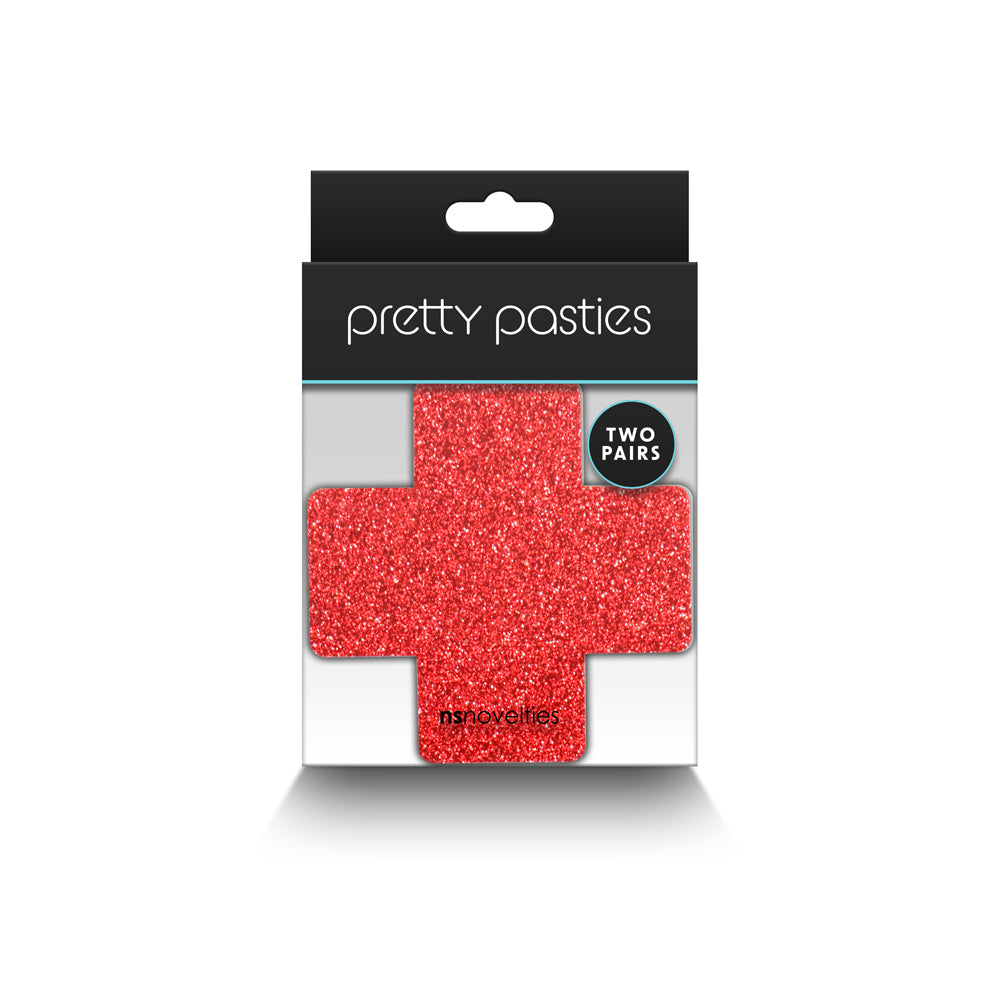 Pretty Pasties Glitter Cross Red/Silver 2 Pair | 657447107856 | Available at EroticWarehouse.com
