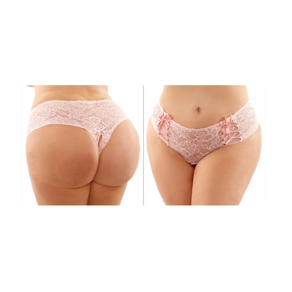 Magnolia Crotchless Boyshort With Lace-Up Panels Queen Size | 657447309830 | Available at EroticWarehouse.com