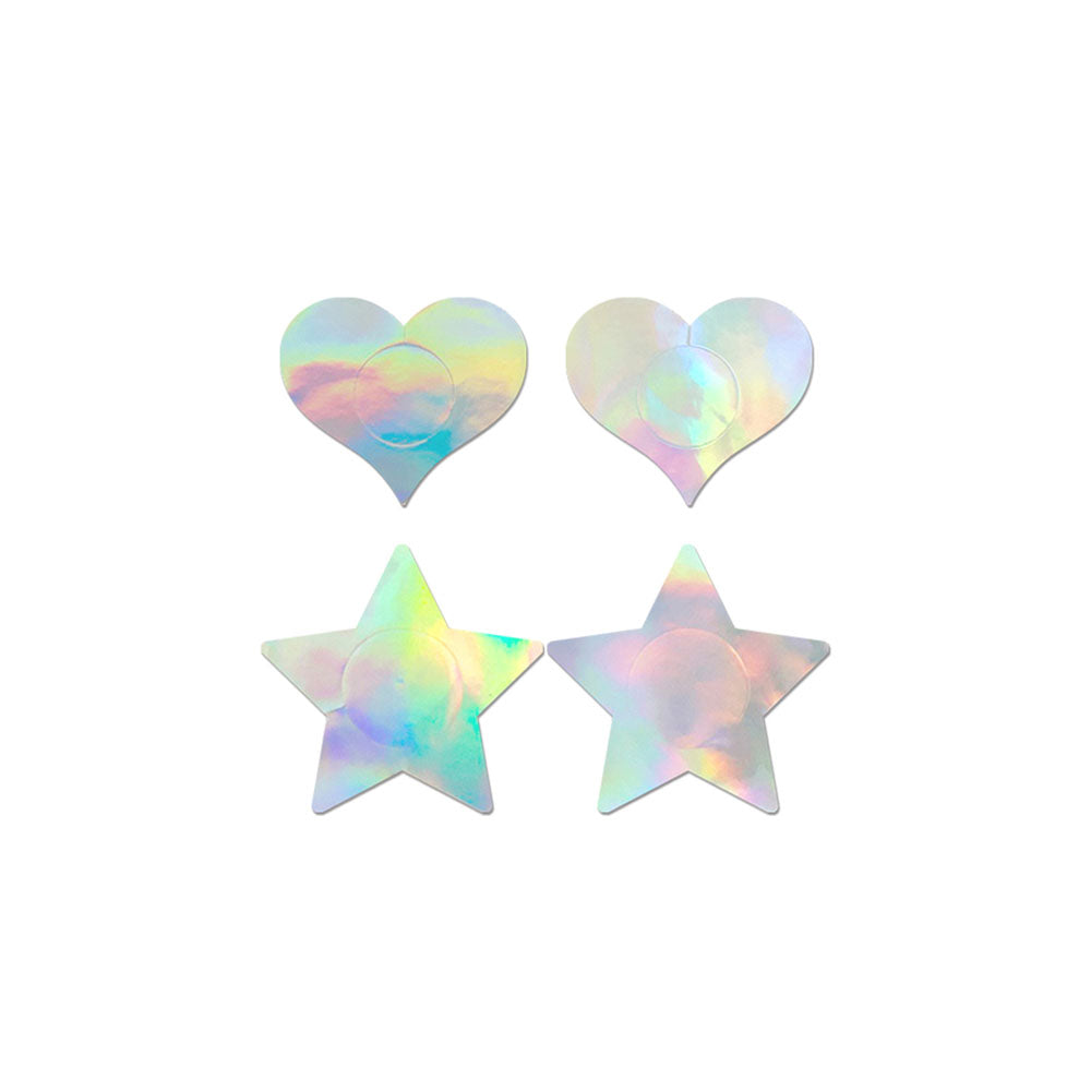 Fashion Pasties Set Holographic Star & Heart | 657447311970 | Available at EroticWarehouse.com