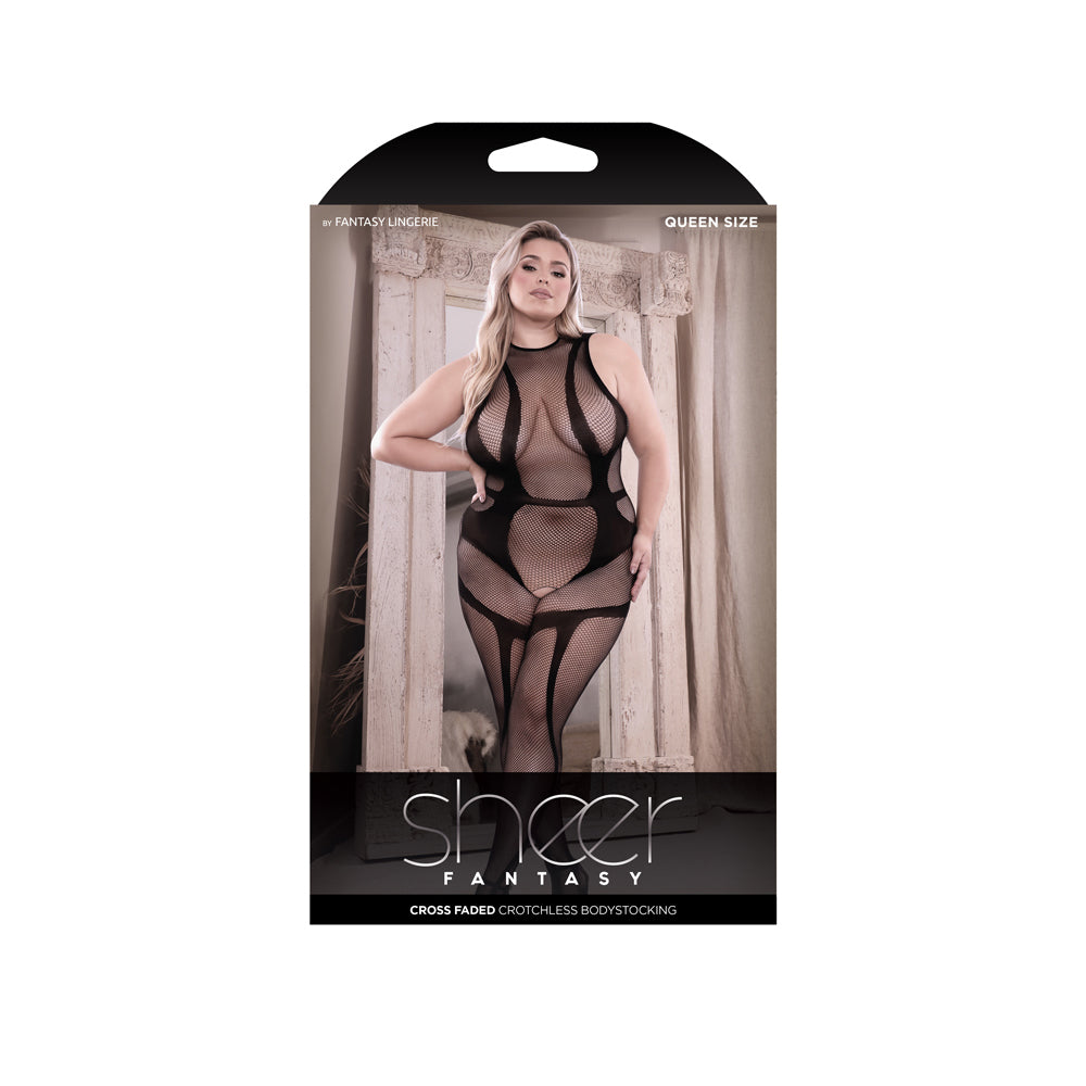Cross Faded High Neck Crotchless Bodystocking Queen | 657447312854 | Available at EroticWarehouse.com