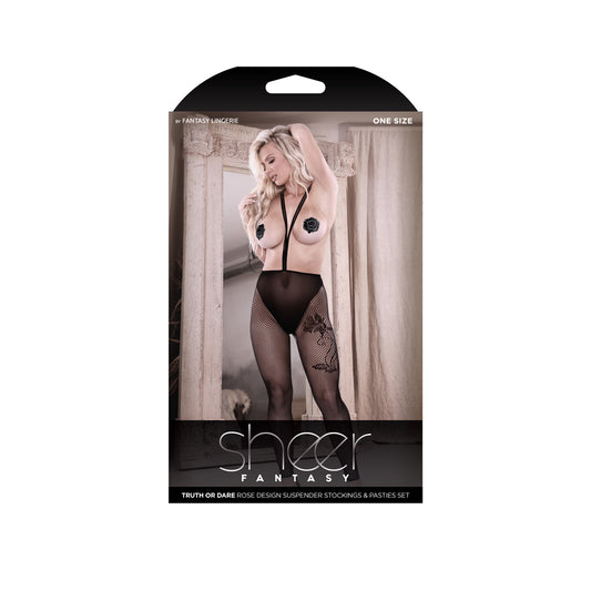 Truth Or Dare Suspender Stockings And Pasties | 657447312885 | Available at EroticWarehouse.com