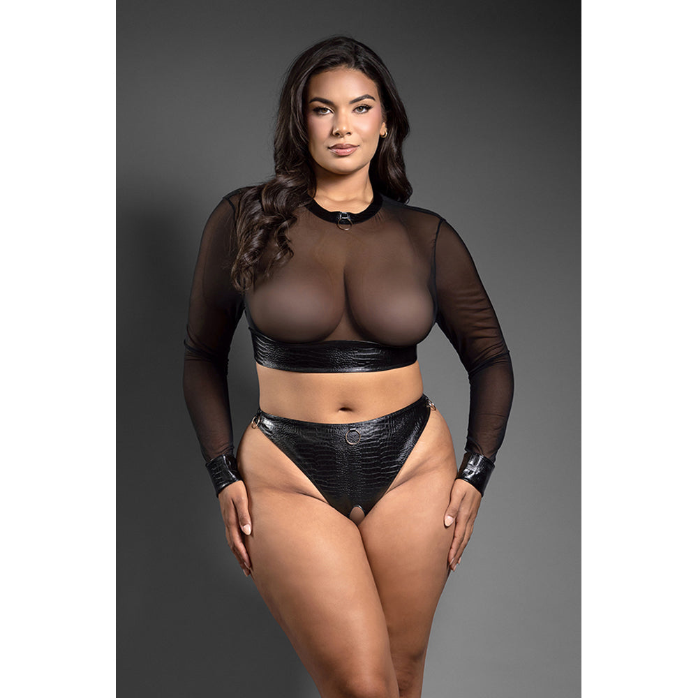 Long Sleeve Top & Crotchless Panty Queen Size | 657447320750 | Available at EroticWarehouse.com
