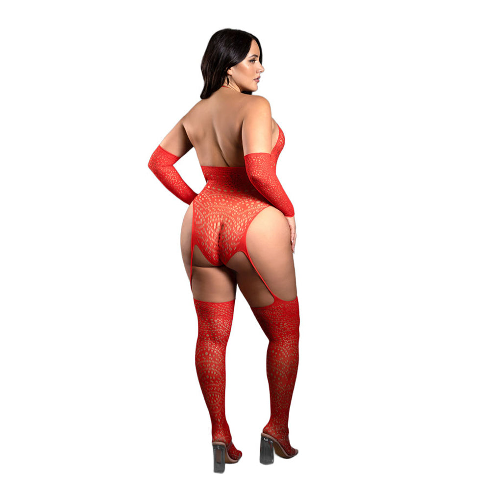 Secret Rendezvous Crotchless Teddy Bodystocking & Gloves Queen Size | 657447322891 | Available at EroticWarehouse.com