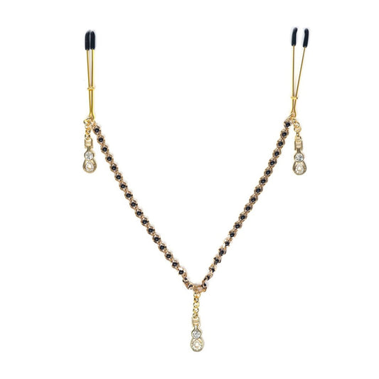 Luxury Tweezer Nipple Clamps W/Beaded Chain And Pendant | 669729801062 | Available at EroticWarehouse.com