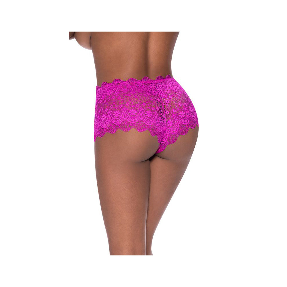 Split Crotch Lace Boy Short Raspberry S/M | 671241120088 | Available at EroticWarehouse.com