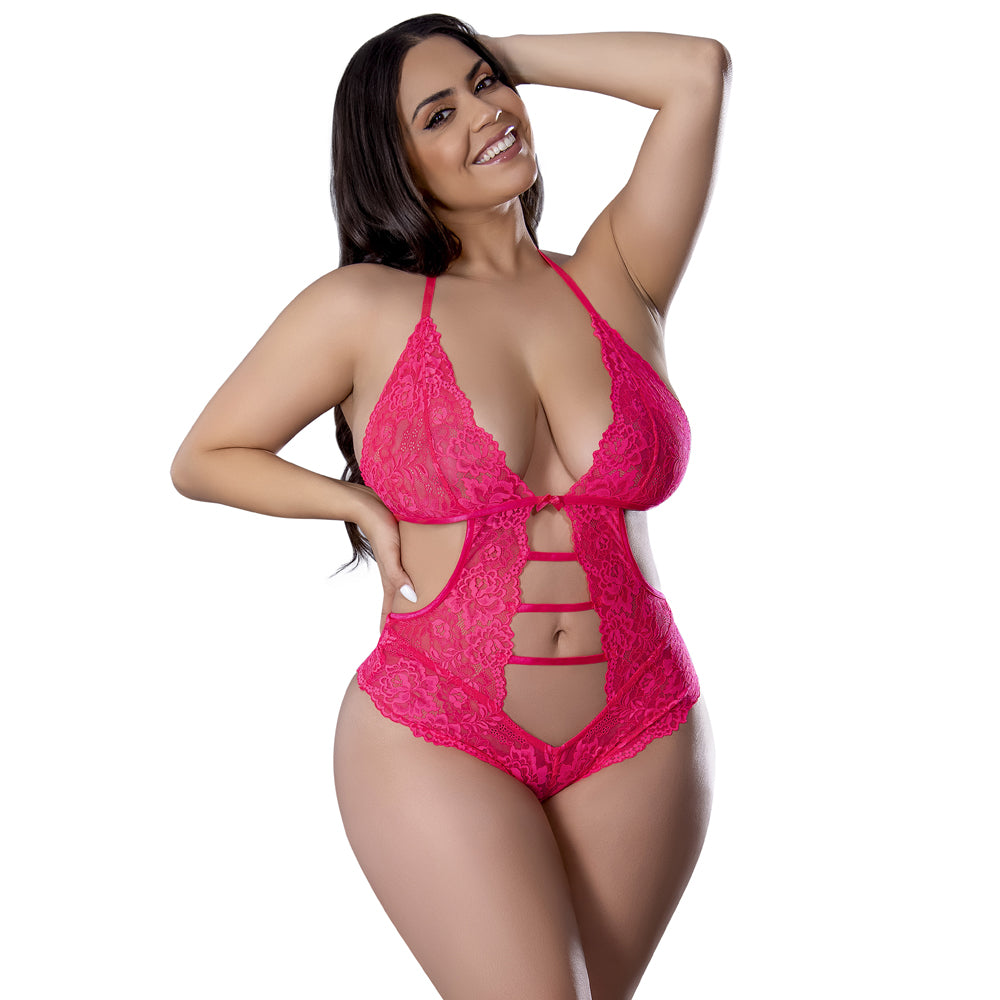 Get It Girl Halter Teddy W/ Snap Crotch Diva Pink 2Xl | 671241123874 | Available at EroticWarehouse.com
