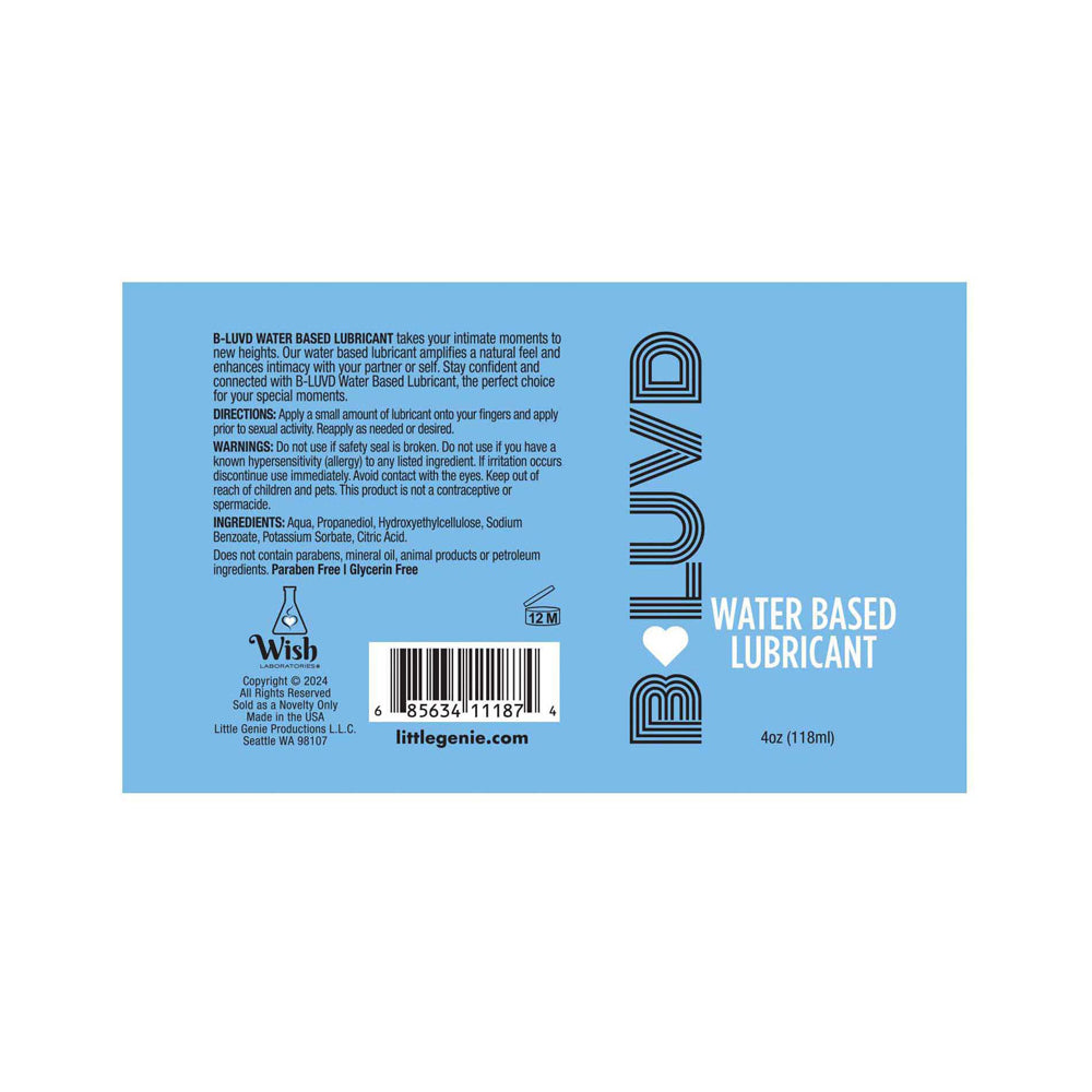 B-Luvd Water Based Lubricant 4 oz. | 685634111874 | Available at EroticWarehouse.com