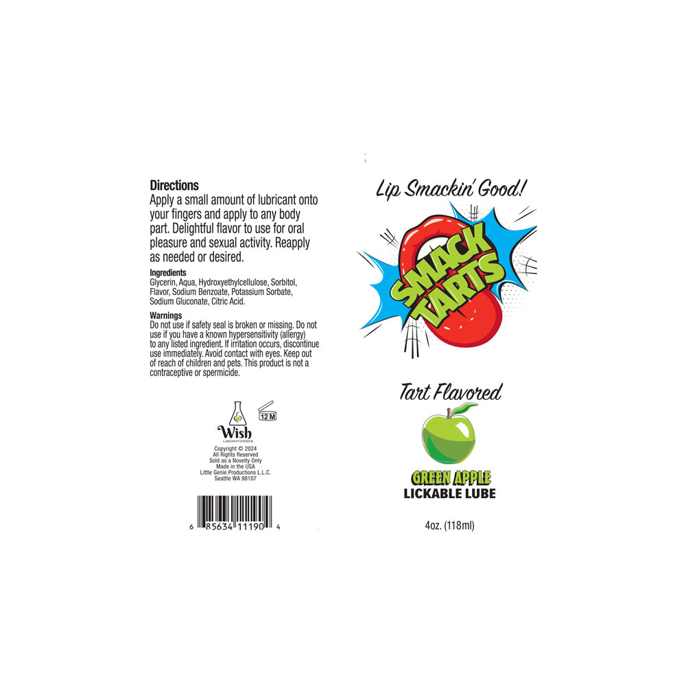 Smack Tarts Lickable Sour Green Apple Lube 4 oz. | 685634111904 | Available at EroticWarehouse.com