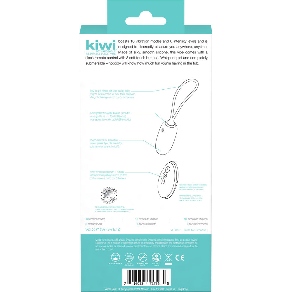 Kiwi Rechargeable Insertible Bullet Tease Me Turquoise | 716053727565 | Available at EroticWarehouse.com