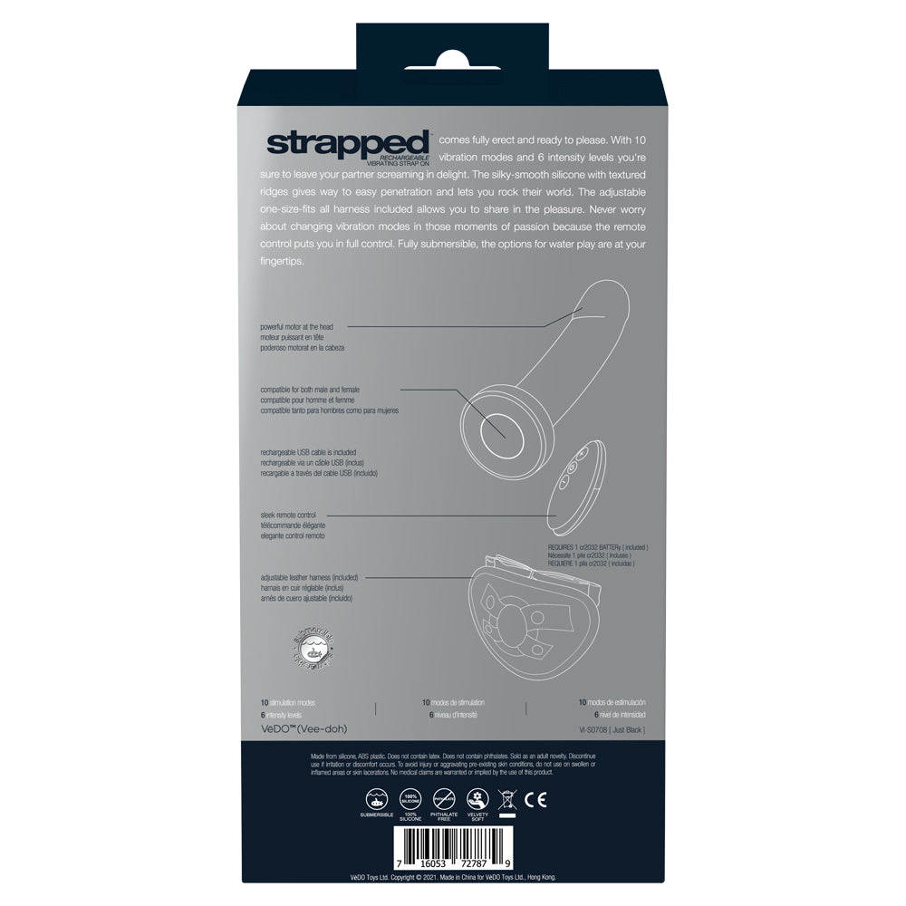 Strapped Rechargeable Vibrating Strap On Just Black | 716053727879 | Available at EroticWarehouse.com