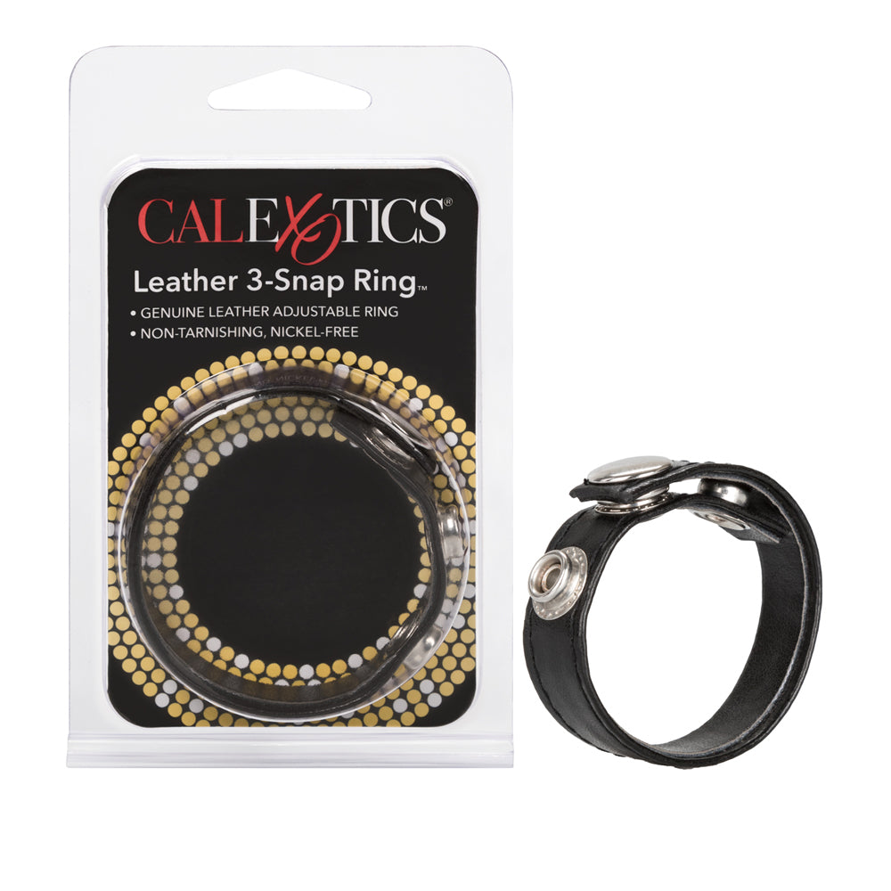 Leather 3-Snap Ring Black | 716770004529 | Available at EroticWarehouse.com