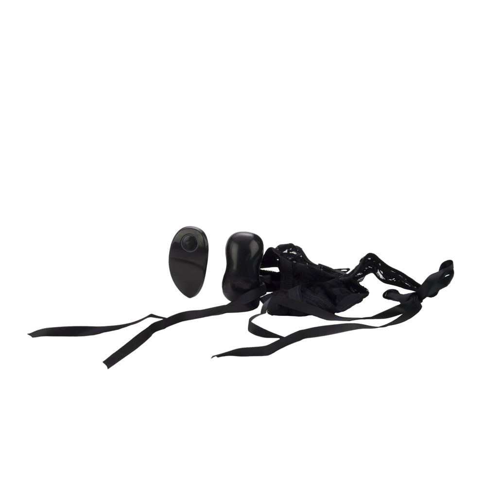 10-Function Little Black Thong with Ties Black | 716770065681 | Available at EroticWarehouse.com