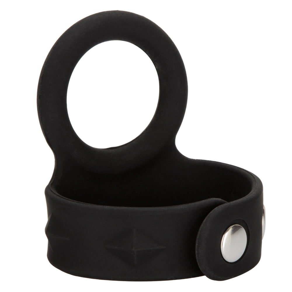 Silicone Tri-Snap Scrotum Support Ring Medium Black | 716770087409 | Available at EroticWarehouse.com
