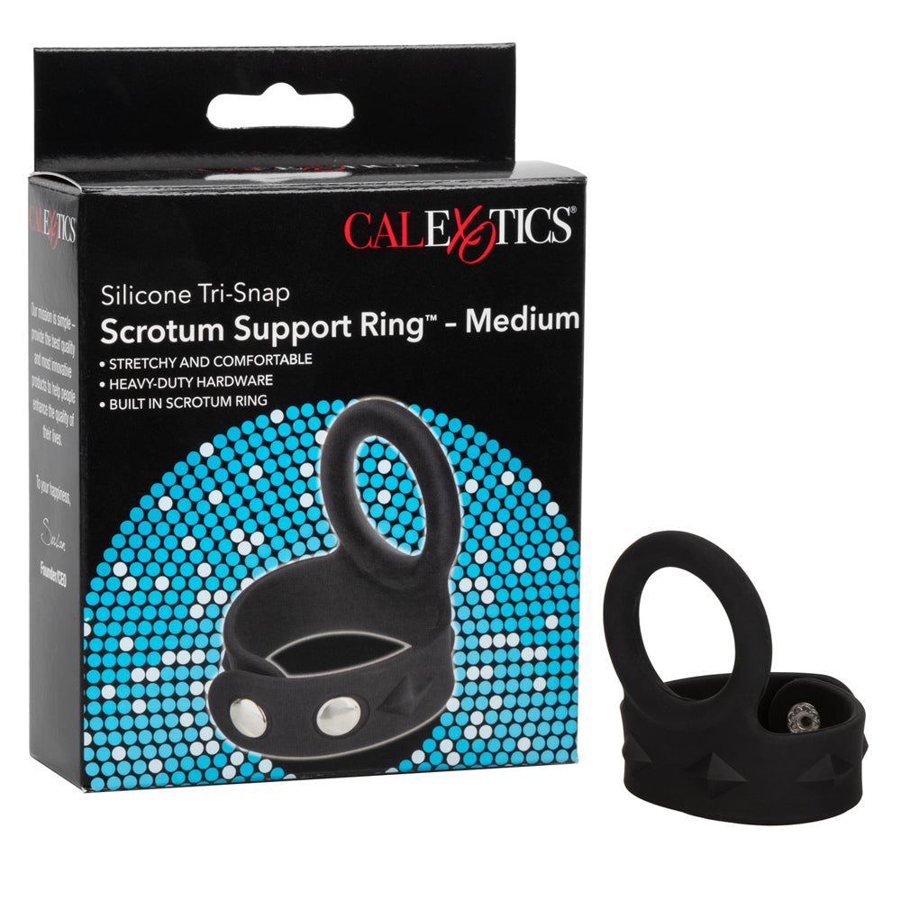 Silicone Tri-Snap Scrotum Support Ring Medium Black | 716770087409 | Available at EroticWarehouse.com