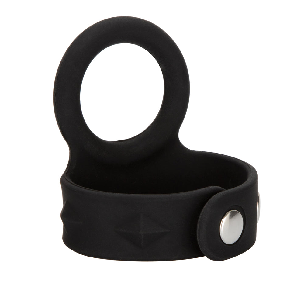Silicone Tri-Snap Scrotum Support Ring Large Black | 716770087416 | Available at EroticWarehouse.com