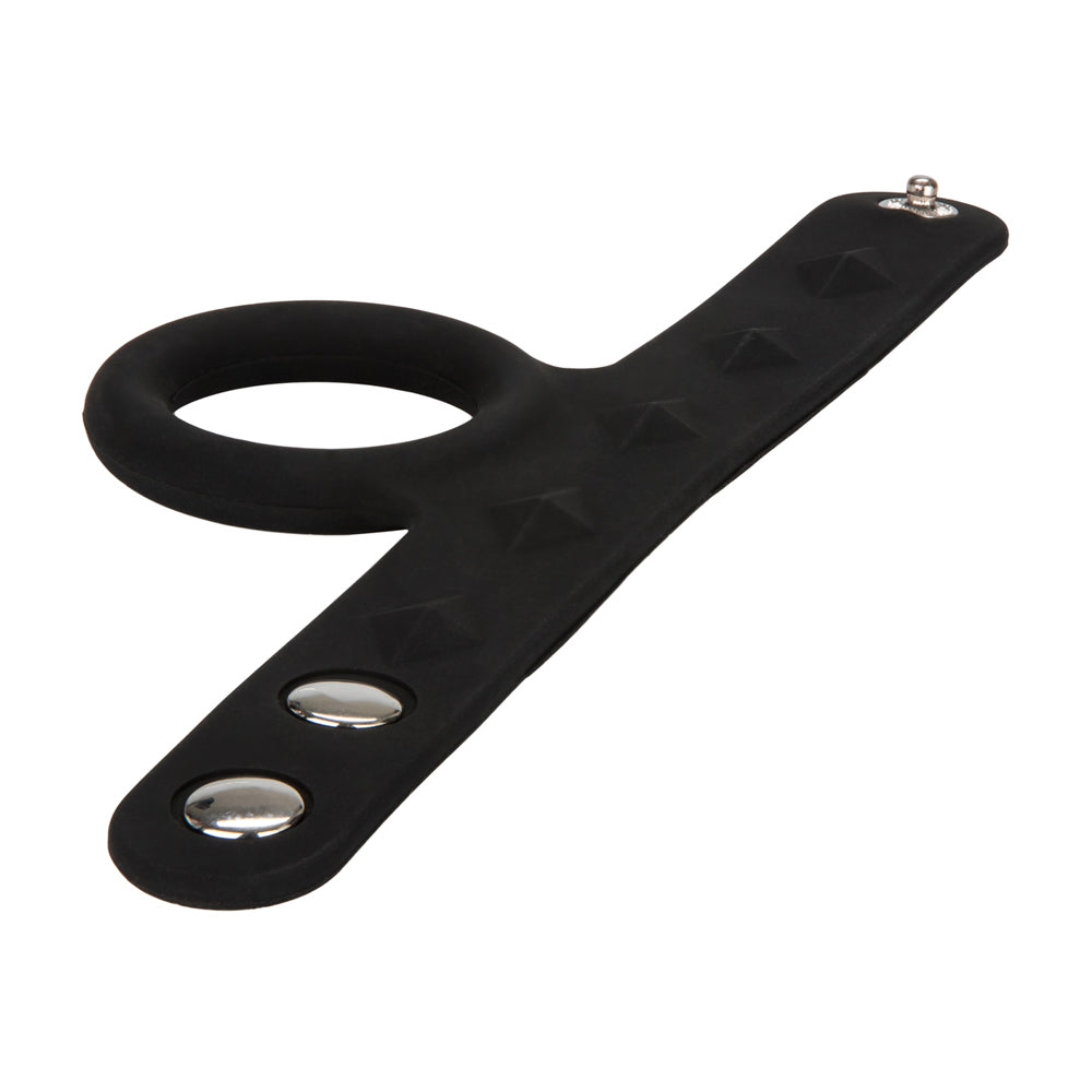 Silicone Tri-Snap Scrotum Support Ring Large Black | 716770087416 | Available at EroticWarehouse.com