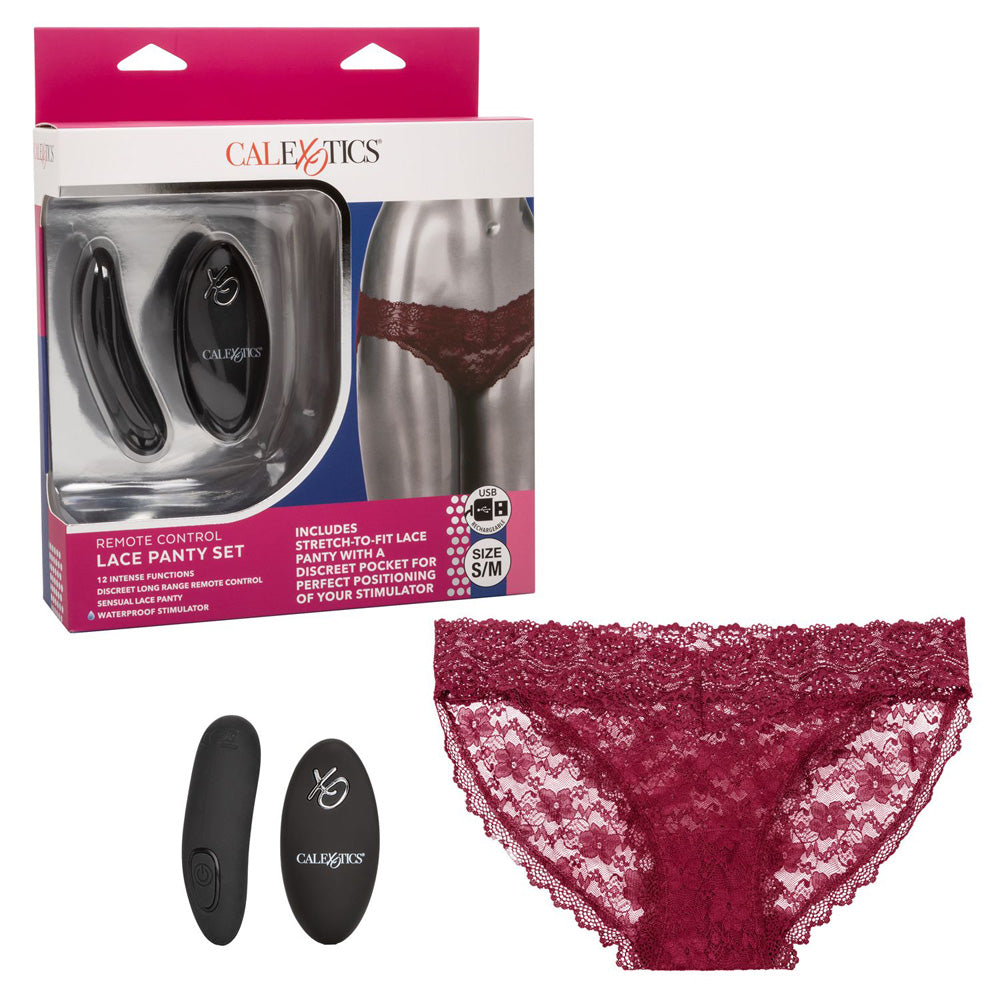 Remote Control Lace Panty Set S/M Burgundy | 716770099228 | Available at EroticWarehouse.com
