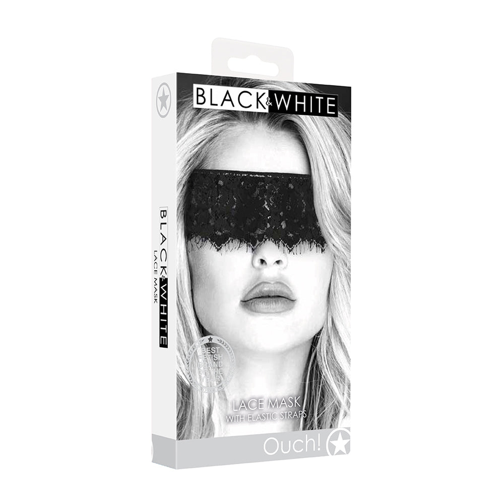 Ouch! Black & White Lace Mask With Elastic Straps | 7423522576526 | Available at EroticWarehouse.com