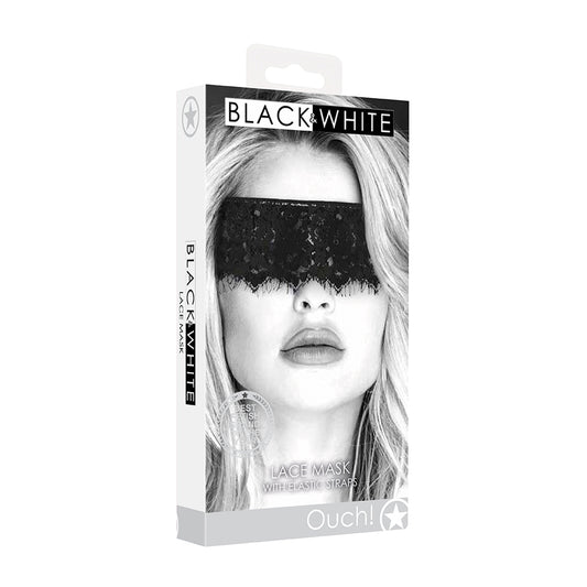 Ouch! Black & White Lace Mask With Elastic Straps | 7423522576526 | Available at EroticWarehouse.com