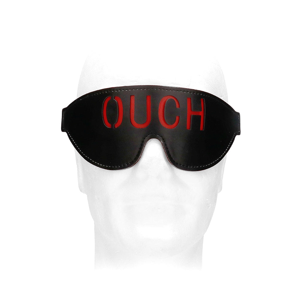 Ouch! Black & White Bonded Leather Eye Mask Ouch With Elastic Straps | 7423522576588 | Available at EroticWarehouse.com