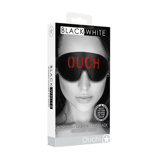 Ouch! Black & White Bonded Leather Eye Mask Ouch With Elastic Straps | 7423522576588 | Available at EroticWarehouse.com