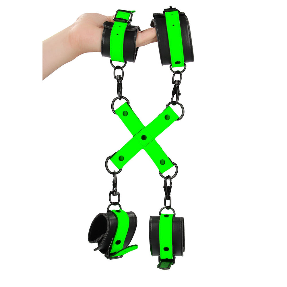 Ouch! Hand & Ankle Cuffs With Hogtie Glow In The Dark | 7423522638675 | Available at EroticWarehouse.com