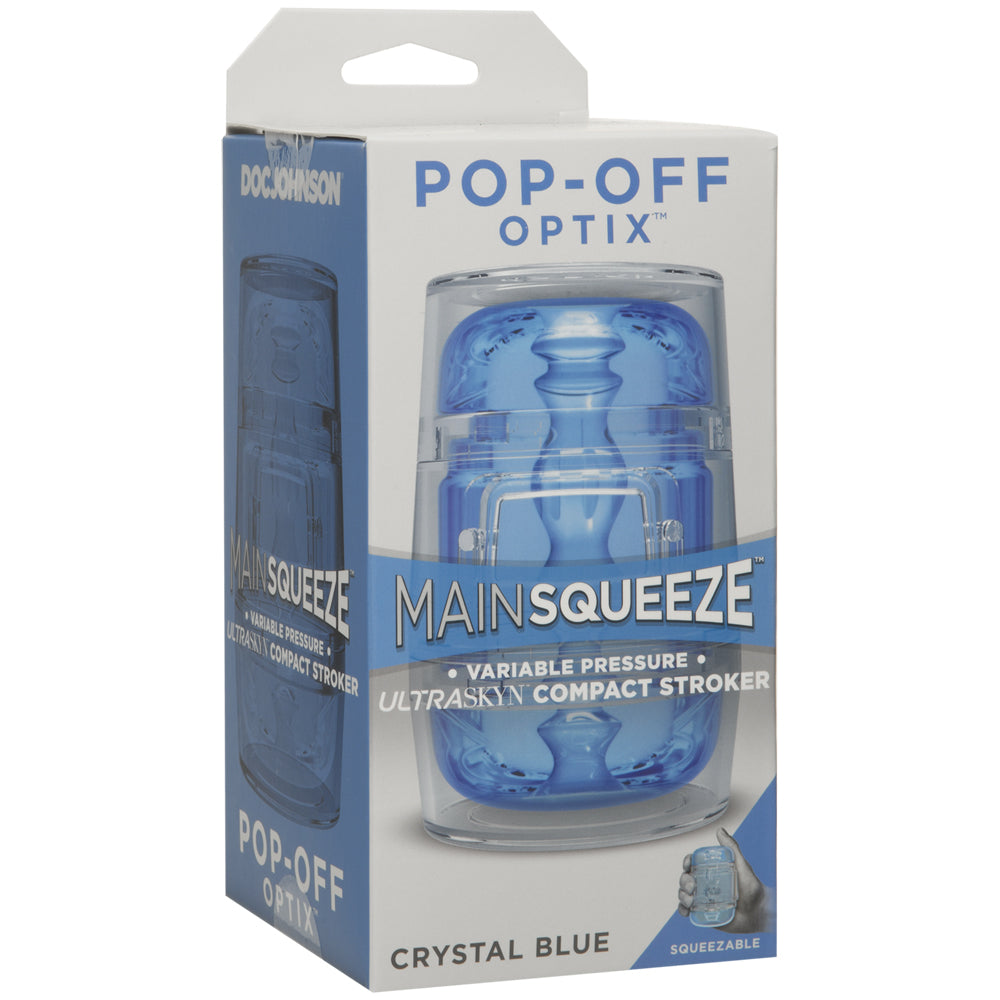 Main Squeeze Pop-Off Optix ULTRASKYN Compact Stroker Crystal Blue | 782421067298 | Available at EroticWarehouse.com
