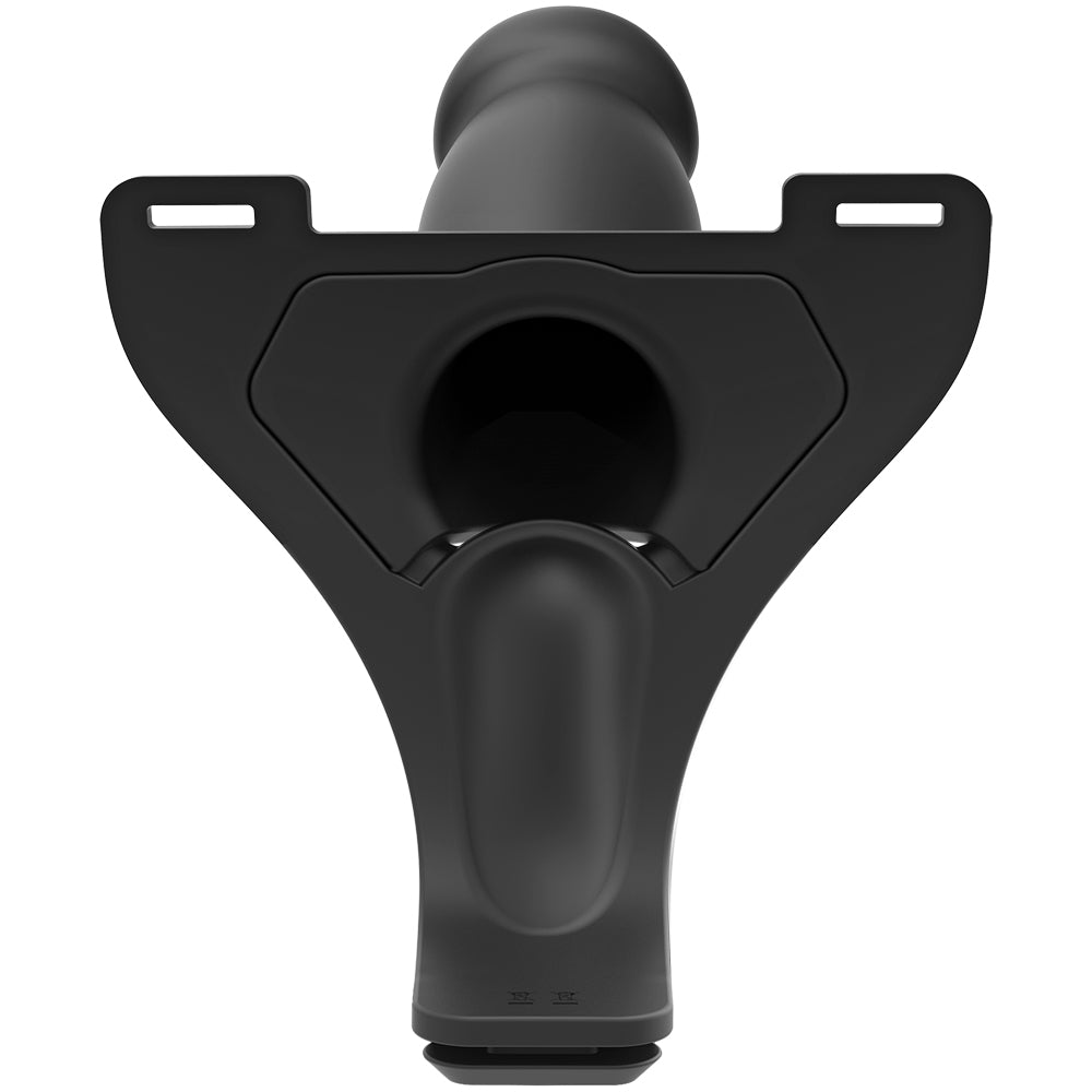 Body Extensions Be Risqué 2-Piece Set Rechargeable Vibrating Silicone Harness with 8" Large Dong Black | 782421070397 | Available at EroticWarehouse.com