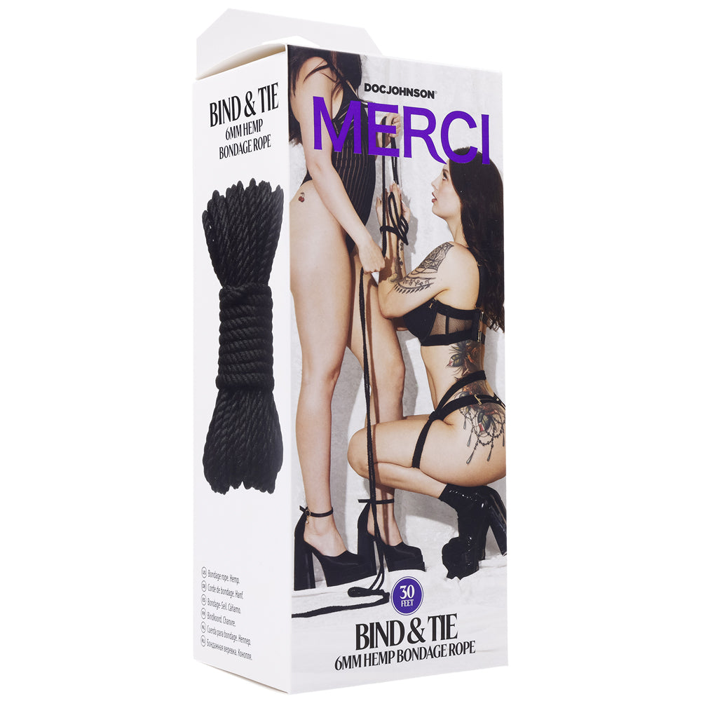 Merci Bind & Tie 6mm Hemp Bondage Rope 30 Feet Black | 782421089856 | Available at EroticWarehouse.com