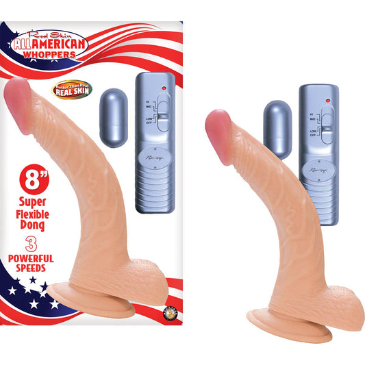All American Whoppers 8" Vibrating Dong With Balls & Bullet Flesh | 782631223118 | Available at EroticWarehouse.com
