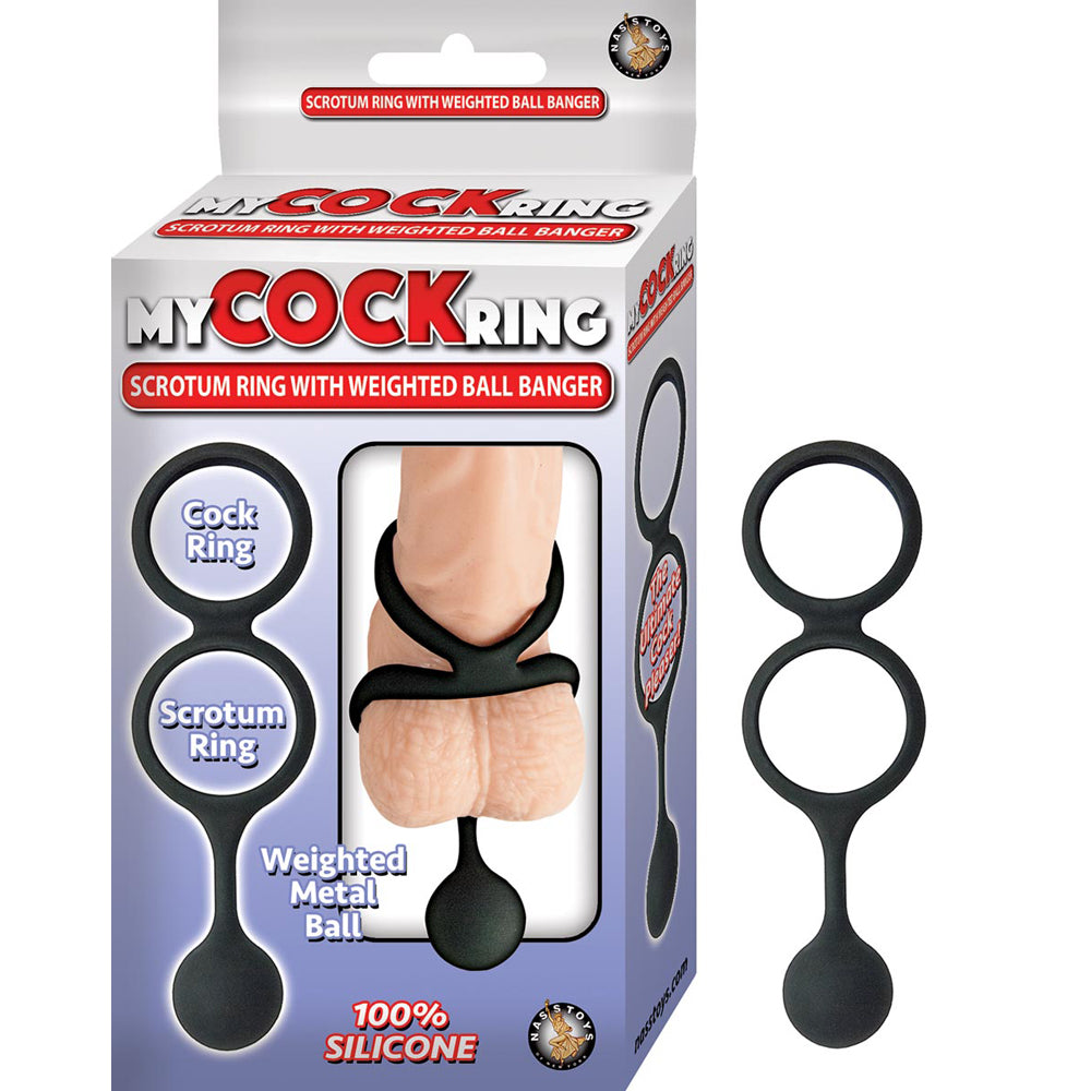 My Cock Ring Scrotum Ring With Weighted Ball Banger Black | 782631272703 | Available at EroticWarehouse.com