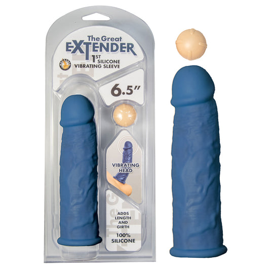 The Great Extender 1st Silicone Vibrating Sleeve 6.5 Blue | 782631295924 | Available at EroticWarehouse.com