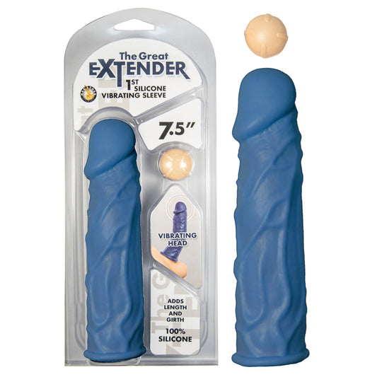 The Great Extender 1st Silicone Vibrating Sleeve 7.5 Blue | 782631296020 | Available at EroticWarehouse.com
