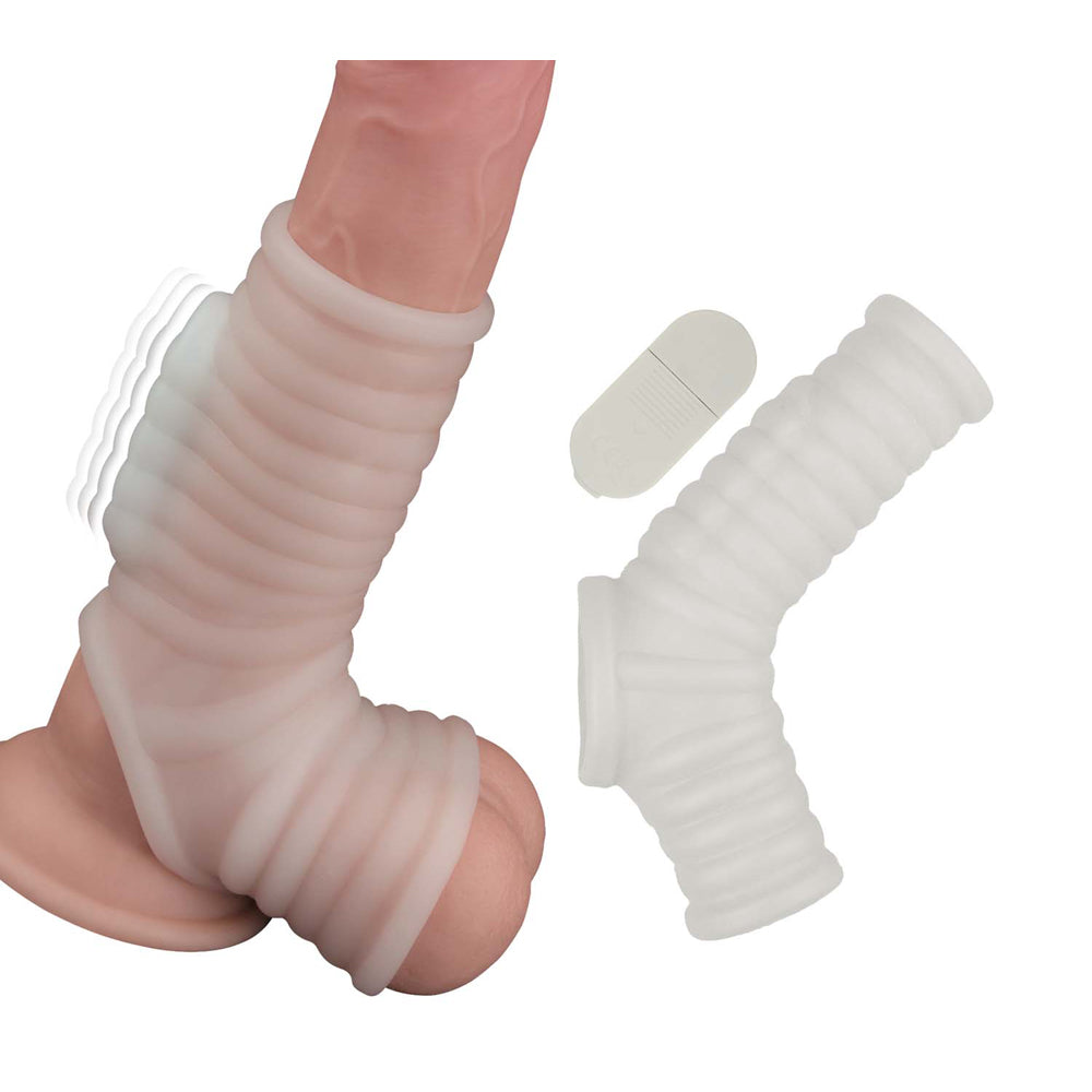 Vibrating Ribbed Sleeve White | 782631312614 | Available at EroticWarehouse.com