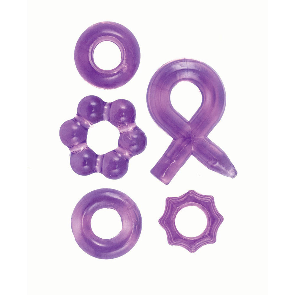 Enhancer Five Piece Cock Ring Set Purple | 782631328103 | Available at EroticWarehouse.com