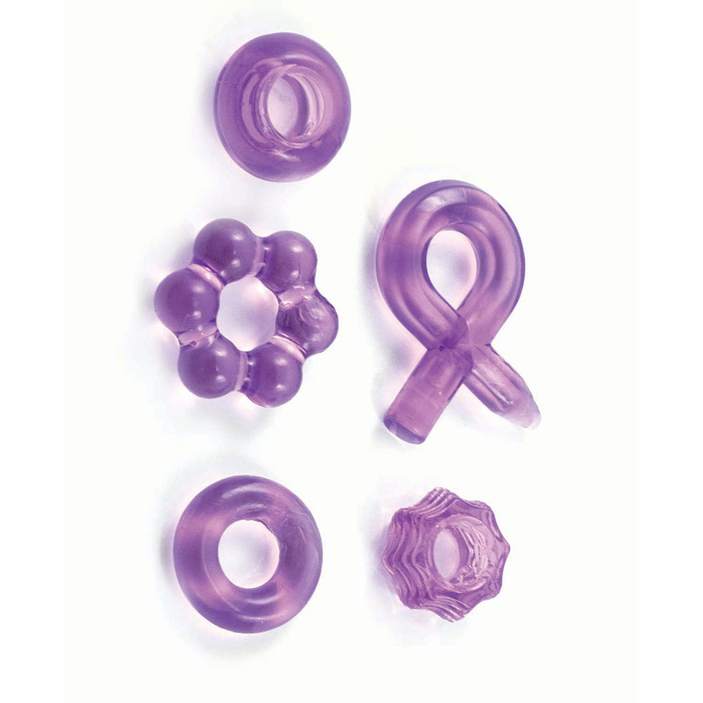 Enhancer Five Piece Cock Ring Set Purple | 782631328103 | Available at EroticWarehouse.com