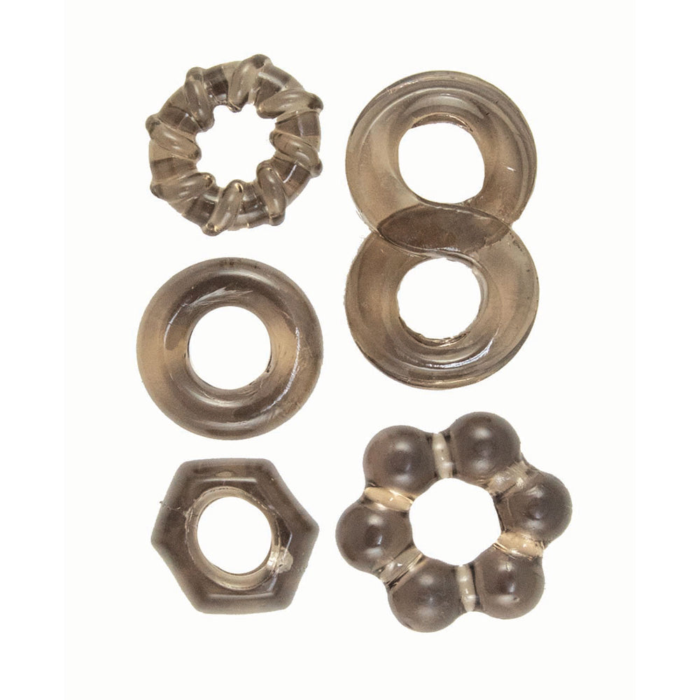Enhancer Five Piece Cock Ring Set Black | 782631328202 | Available at EroticWarehouse.com