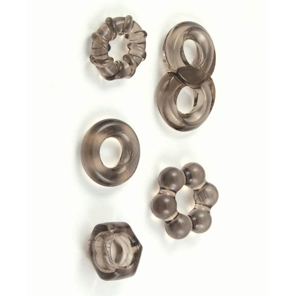 Enhancer Five Piece Cock Ring Set Black | 782631328202 | Available at EroticWarehouse.com