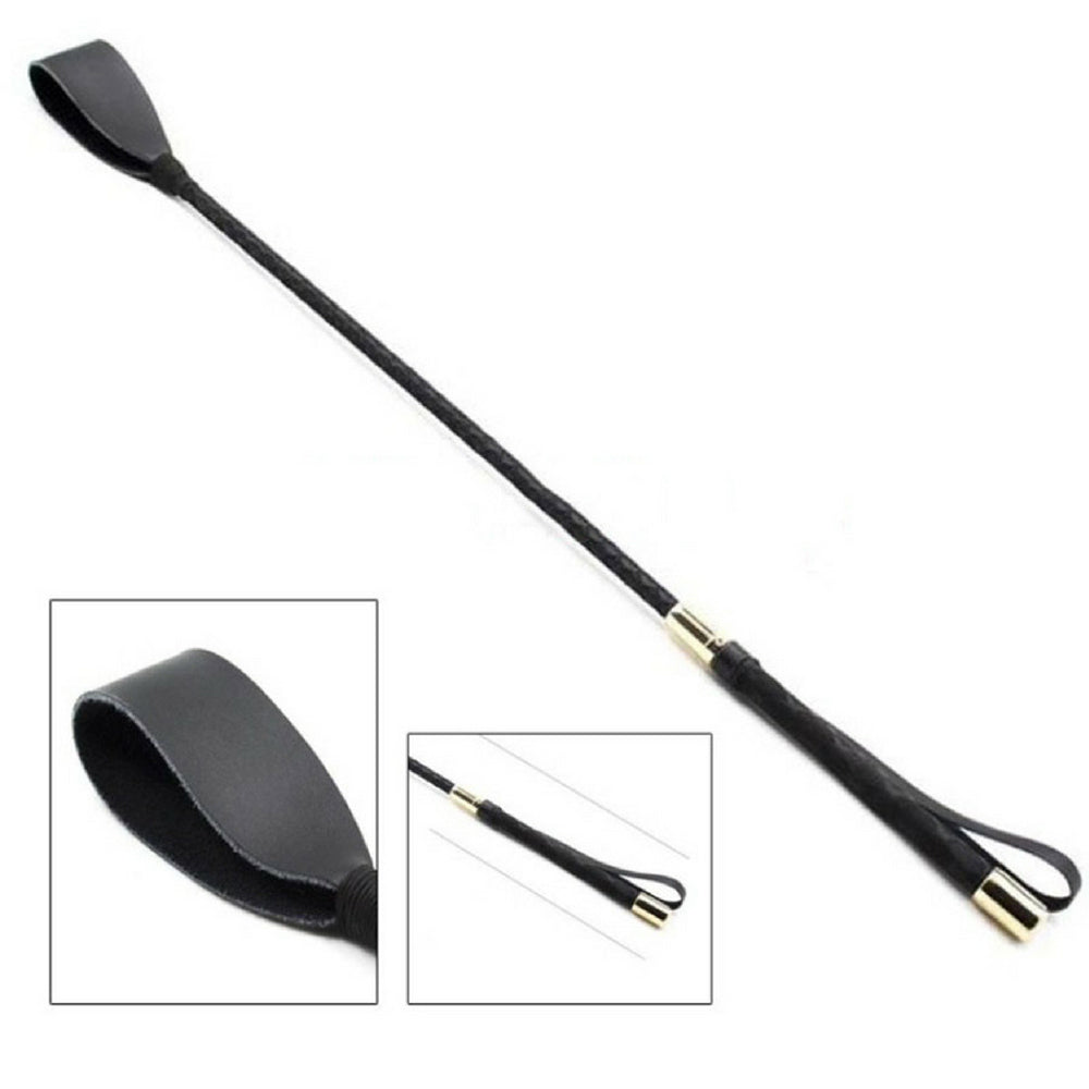 23" PU Riding Crop PVC Ornate Pro Handle Black | 802991612596 | Available at EroticWarehouse.com