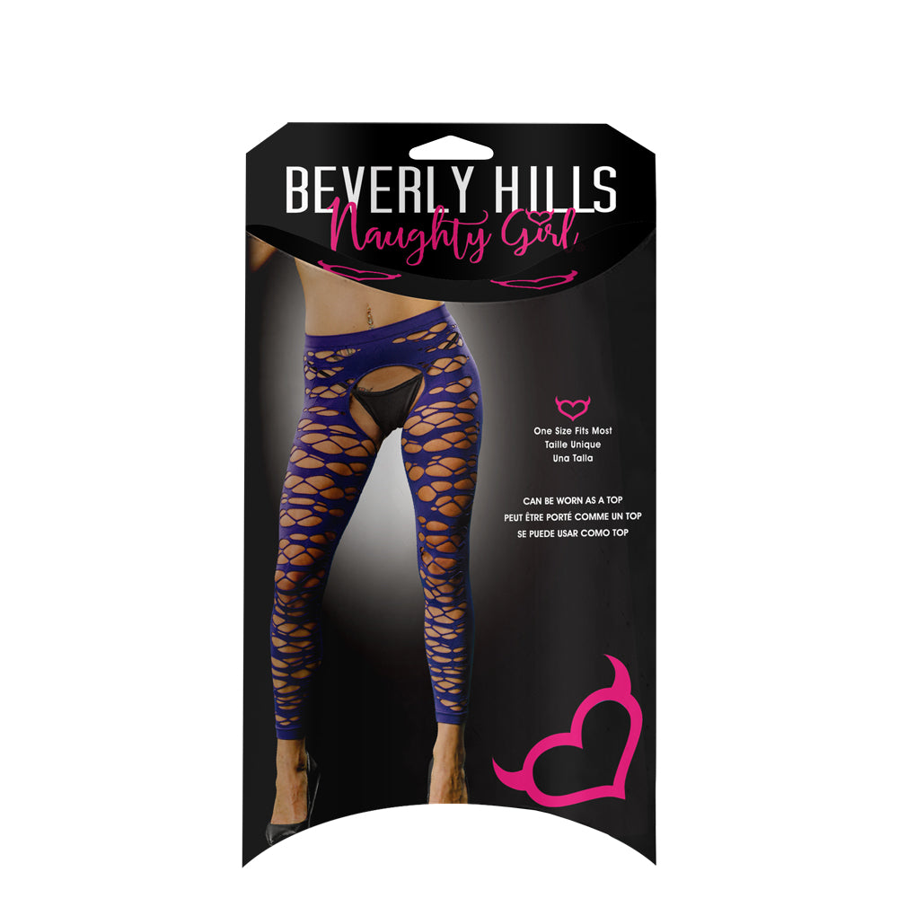 Ladies Lace Sexy Full Mesh Design Crotchless And Buttless Leggings Violet | 809565038257 | Available at EroticWarehouse.com