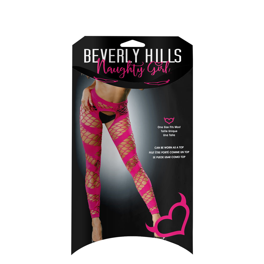 Ladies Exotic Sheer Wild Design Mesh Crotchless And Buttless Leggings Pink | 809565038356 | Available at EroticWarehouse.com