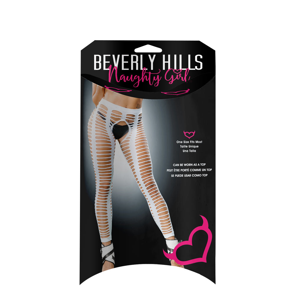 Ladies Sexy Nylons All Over Sraps Mesh Crotchless And Buttless Leggings White | 809565038370 | Available at EroticWarehouse.com
