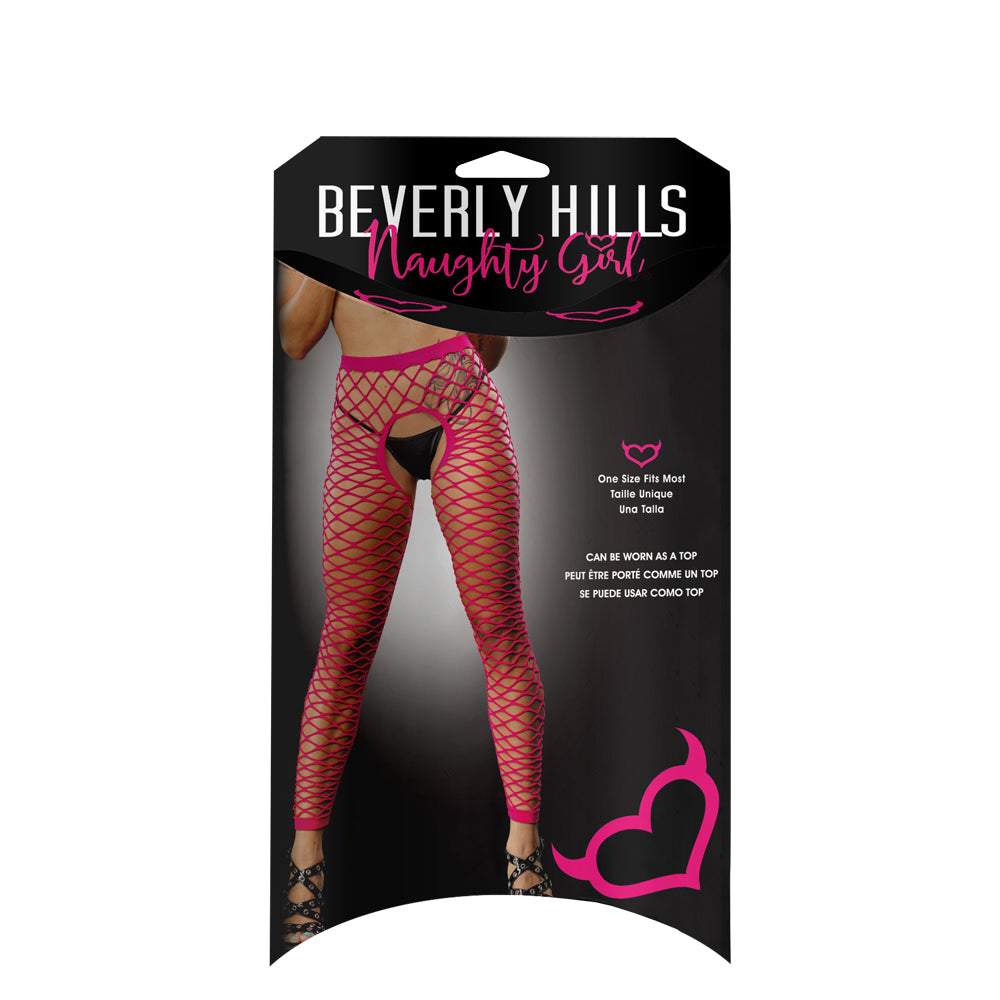 Ladies Sexy Lingerie Tights All Over Mesh Crotchless And Buttless Leggings Pink | 809565038394 | Available at EroticWarehouse.com