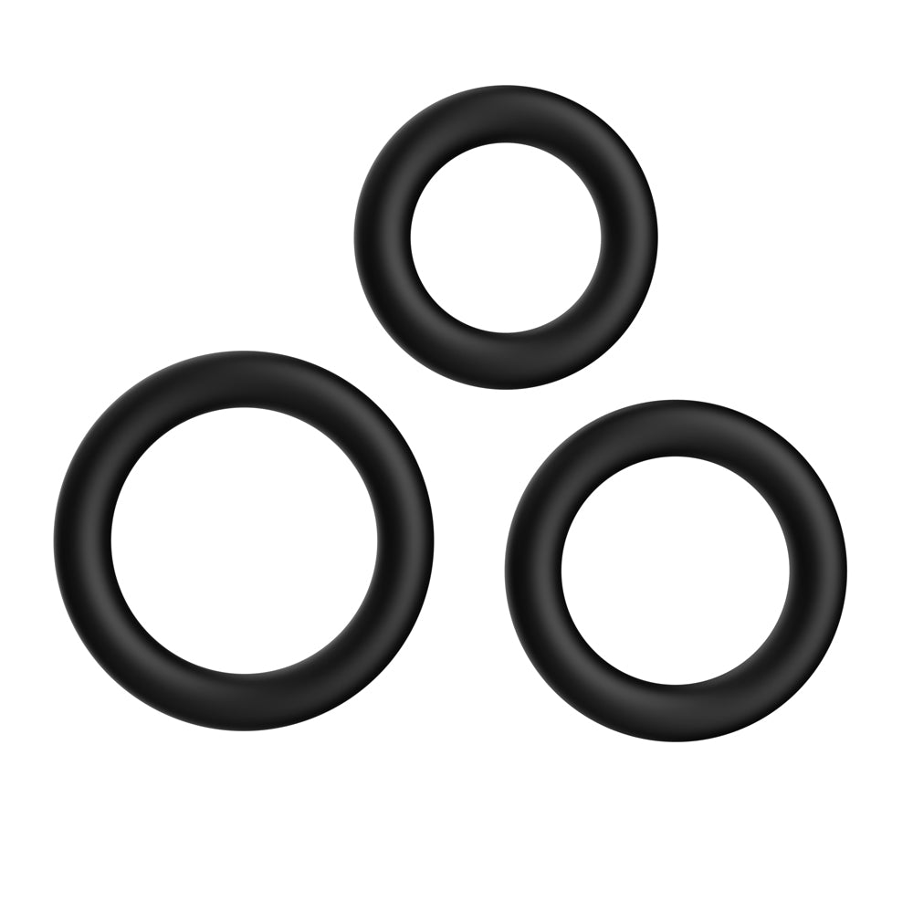 F-39: Trio Cockring Set Black | 810119283863 | Available at EroticWarehouse.com