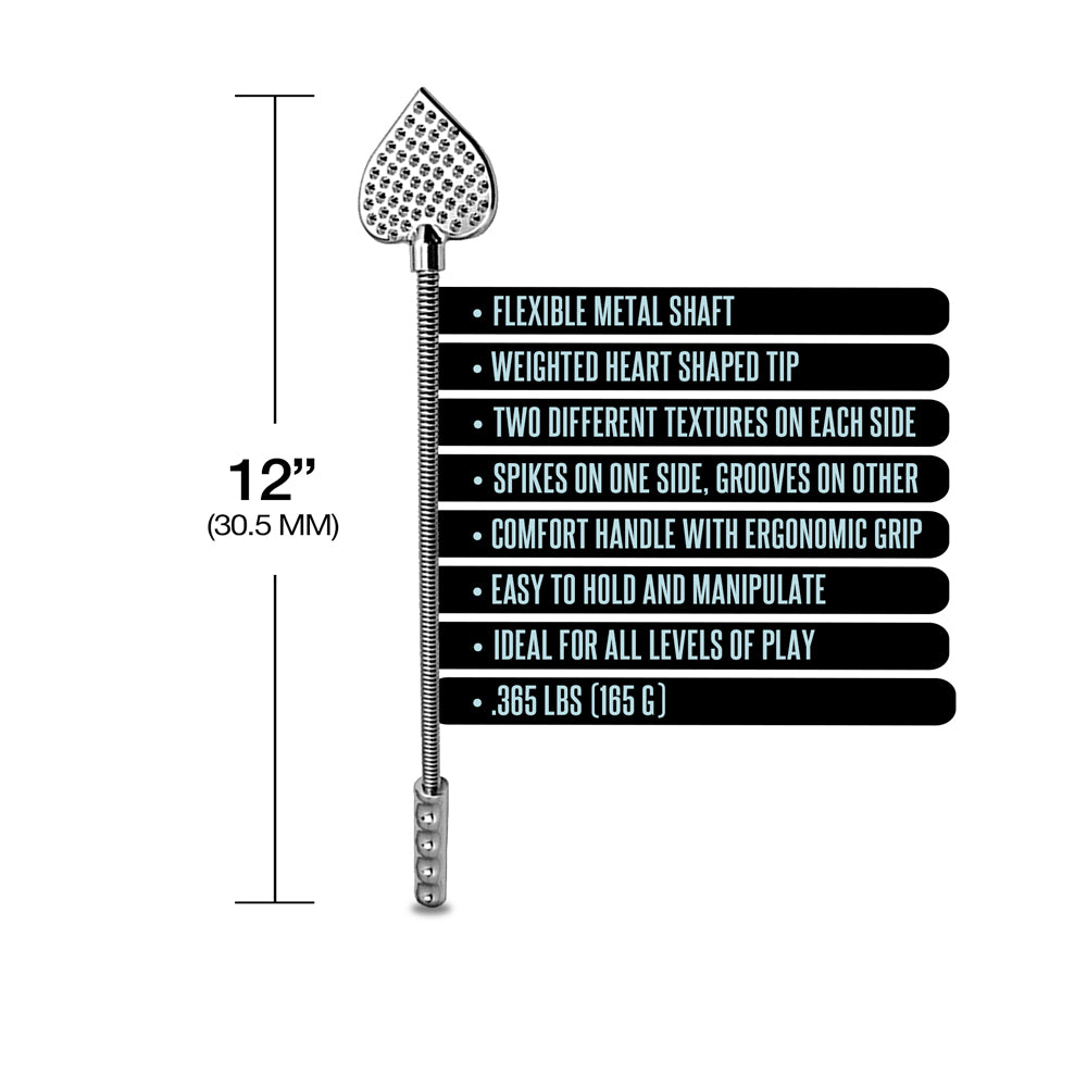 Nixie Stainless Steel Riding Crop Flaming Heart | 810126930019 | Available at EroticWarehouse.com