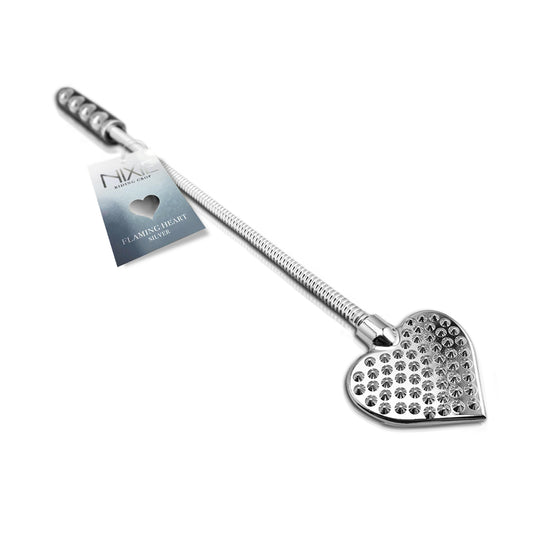 Nixie Stainless Steel Riding Crop Flaming Heart | 810126930019 | Available at EroticWarehouse.com