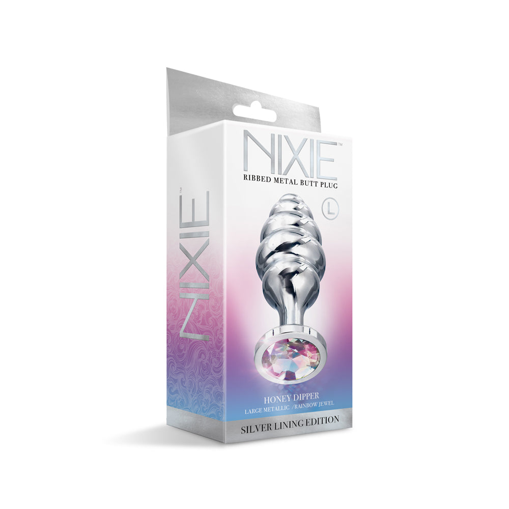 Nixie Ribbed Stainless Steel Butt Plug Honey Dipper Large | 810126930026 | Available at EroticWarehouse.com