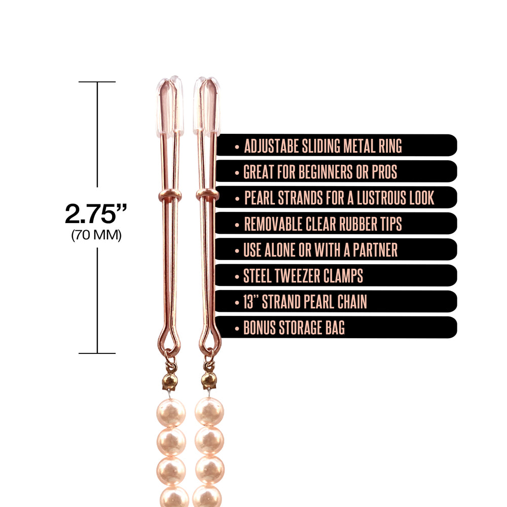 Nixie Adjustable Tweezer Clips With Pearls Rose Gold | 810126930057 | Available at EroticWarehouse.com